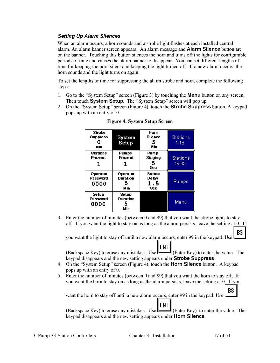 Sterling Plumbing 882.00252.00, CV3-635 specifications Setting Up Alarm Silences, System Setup Screen 