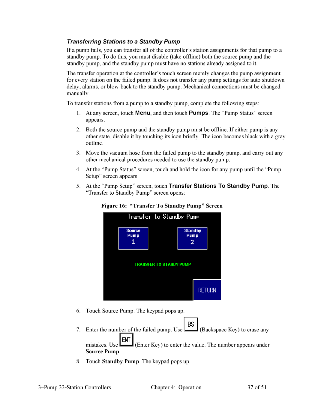 Sterling Plumbing 882.00252.00, CV3-635 Transferring Stations to a Standby Pump, Transfer To Standby Pump Screen 