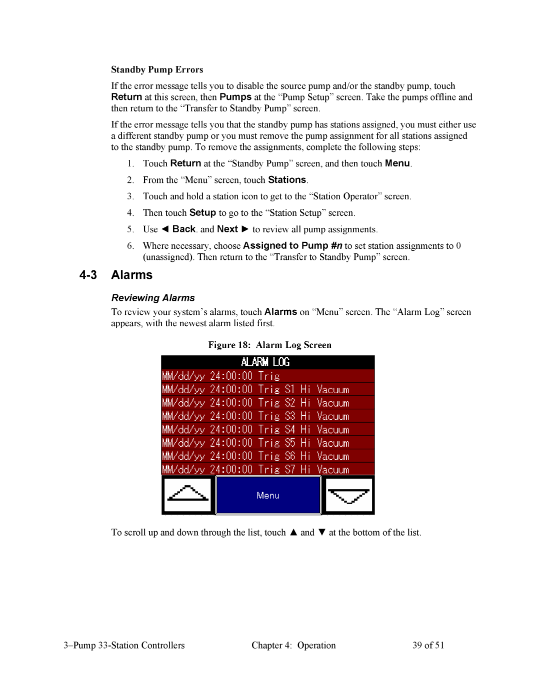 Sterling Plumbing 882.00252.00, CV3-635 specifications Standby Pump Errors, Reviewing Alarms 