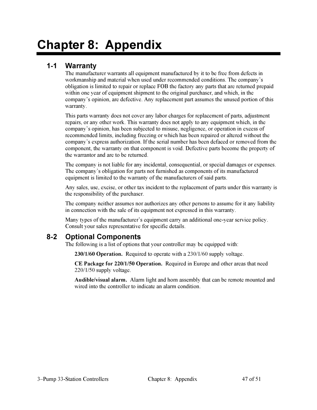 Sterling Plumbing 882.00252.00, CV3-635 specifications Appendix, Warranty, Optional Components 