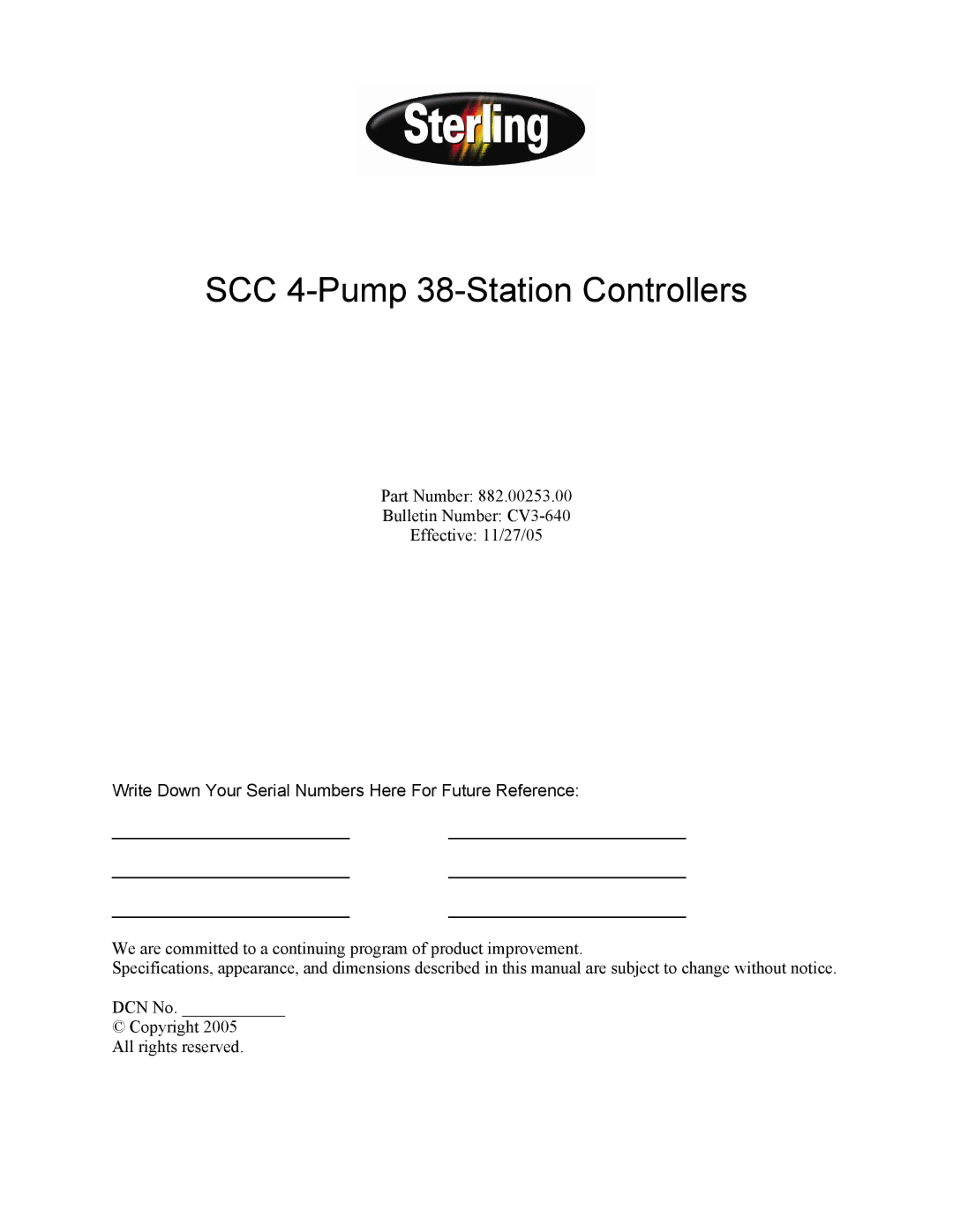 Sterling Plumbing 882.00253.00 specifications SCC 4-Pump 38-Station Controllers 