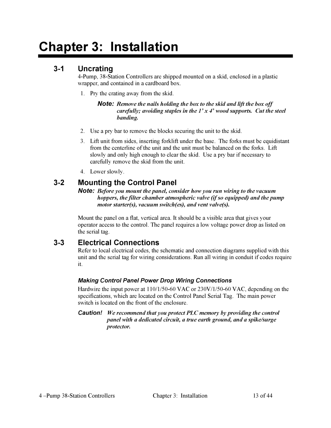 Sterling Plumbing 882.00253.00 specifications Installation, Uncrating, Mounting the Control Panel, Electrical Connections 