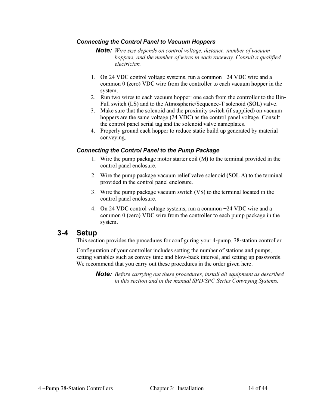 Sterling Plumbing 882.00253.00 specifications Setup, Connecting the Control Panel to Vacuum Hoppers 