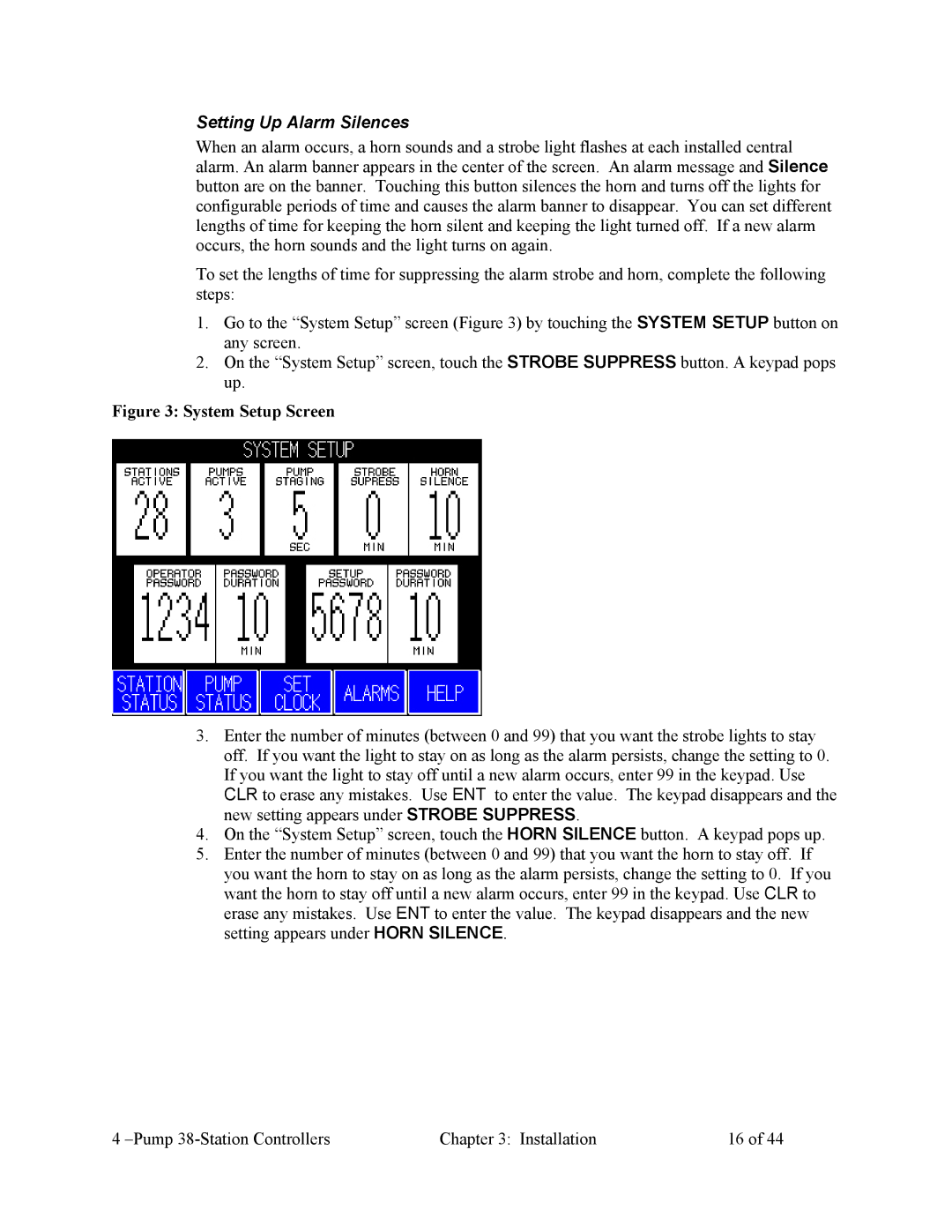 Sterling Plumbing 882.00253.00 specifications Setting Up Alarm Silences, System Setup Screen 