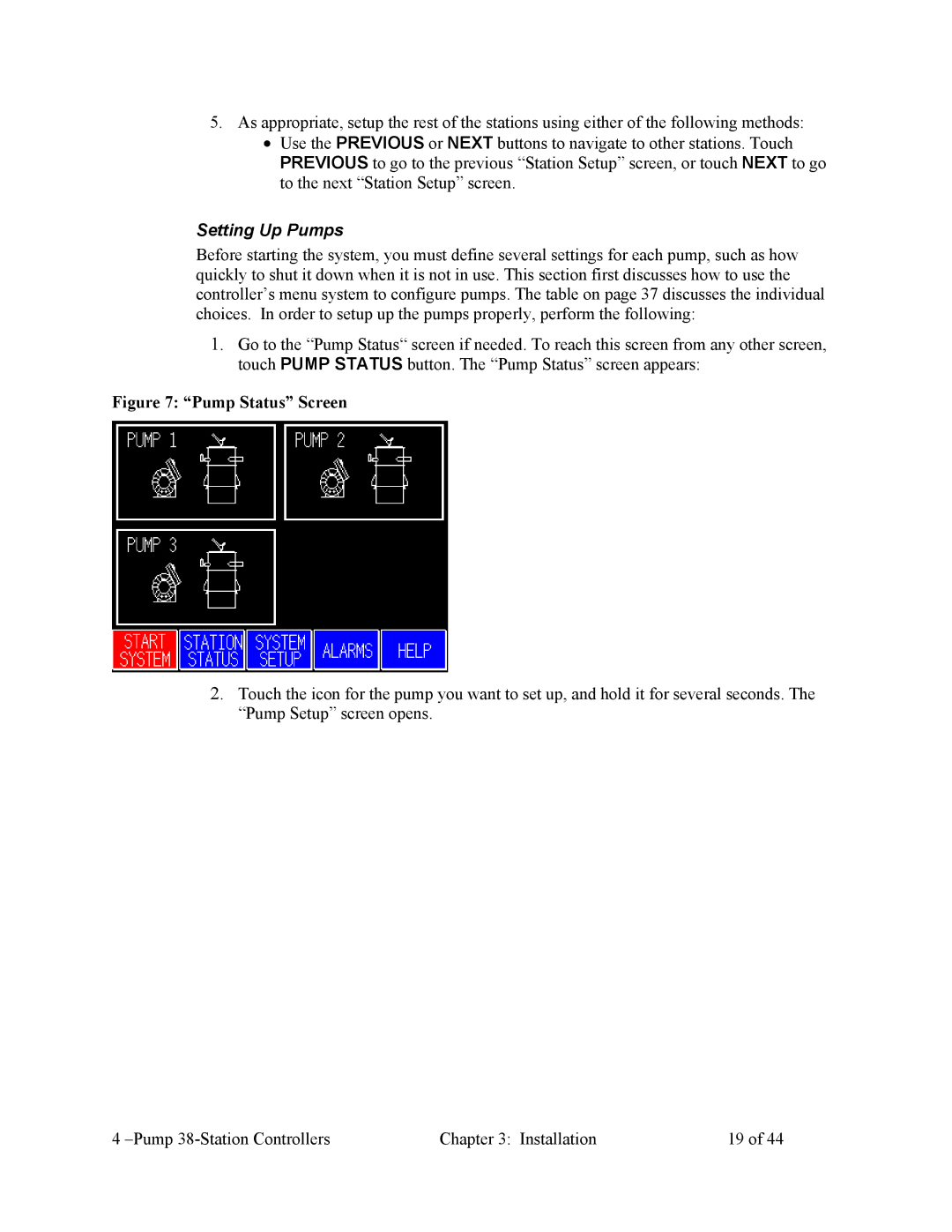 Sterling Plumbing 882.00253.00 specifications Setting Up Pumps, Pump Status Screen 