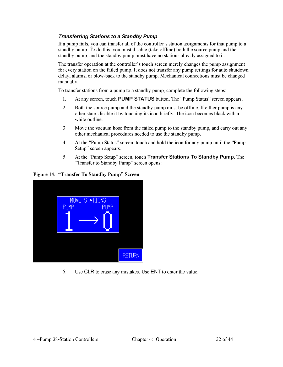 Sterling Plumbing 882.00253.00 specifications Transferring Stations to a Standby Pump, Transfer To Standby Pump Screen 