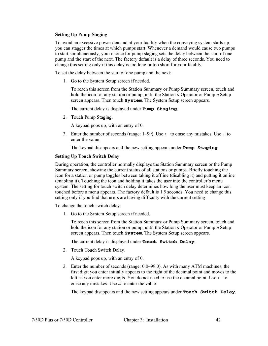 Sterling Plumbing 882.00254.00 specifications Setting Up Pump Staging, Setting Up Touch Switch Delay 