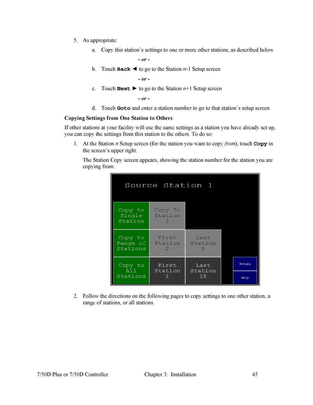 Sterling Plumbing 882.00254.00 specifications Copying Settings from One Station to Others 