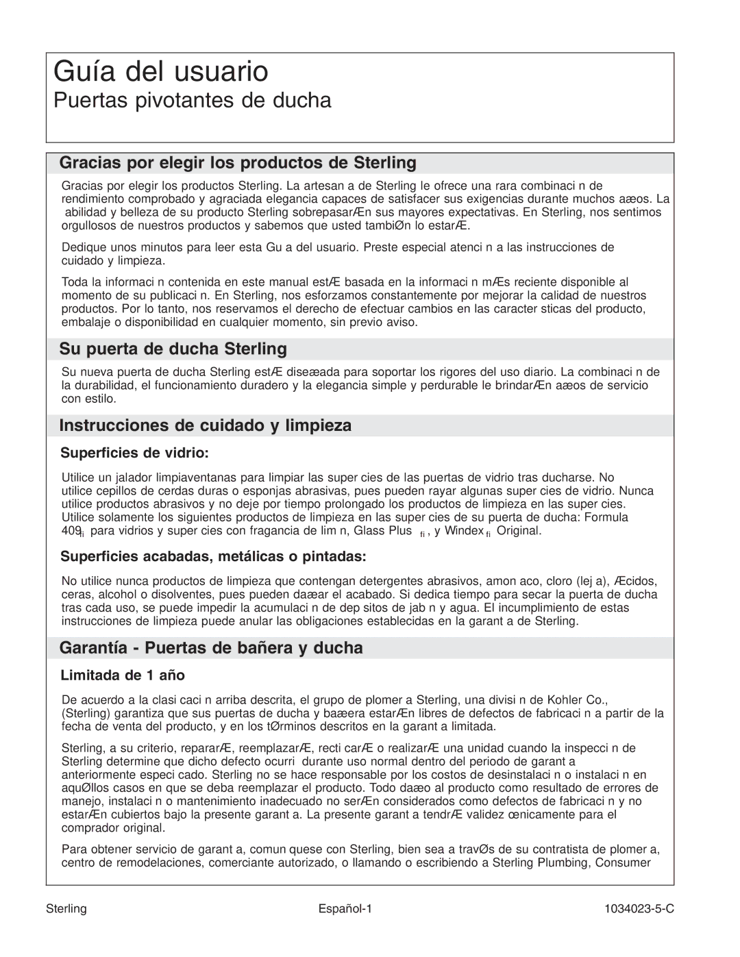 Sterling Plumbing 950C Series manual Guía del usuario, Puertas pivotantes de ducha 