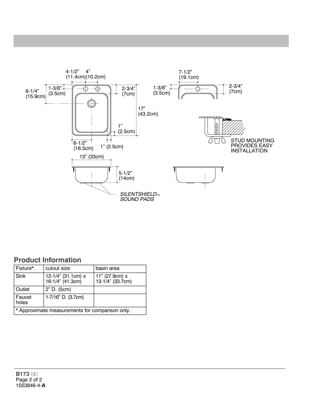 Sterling Plumbing B173 installation instructions Product Information 