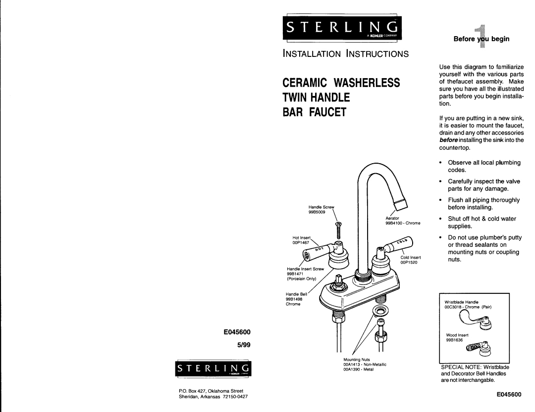 Sterling Plumbing C626G manual 