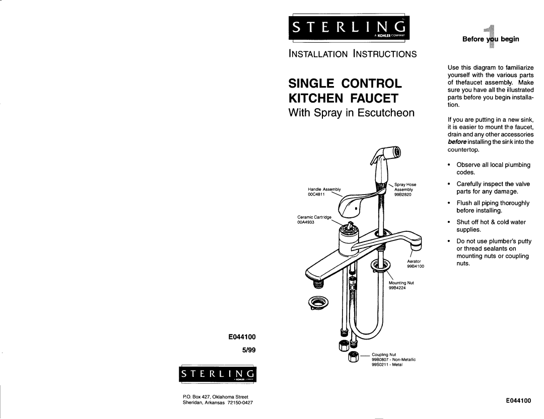 Sterling Plumbing C711FSER manual 