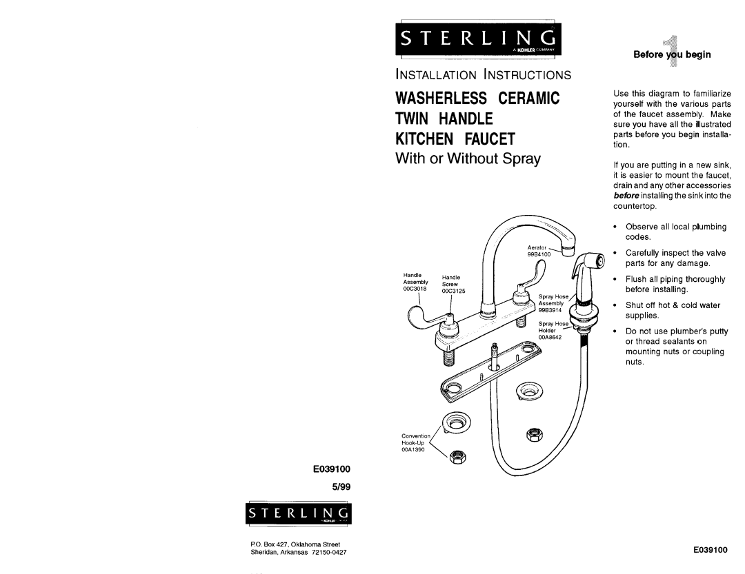 Sterling Plumbing C826SR manual 