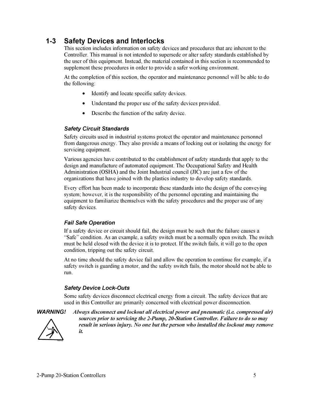 Sterling Plumbing scc2 specifications Safety Devices and Interlocks, Safety Circuit Standards, Fail Safe Operation 