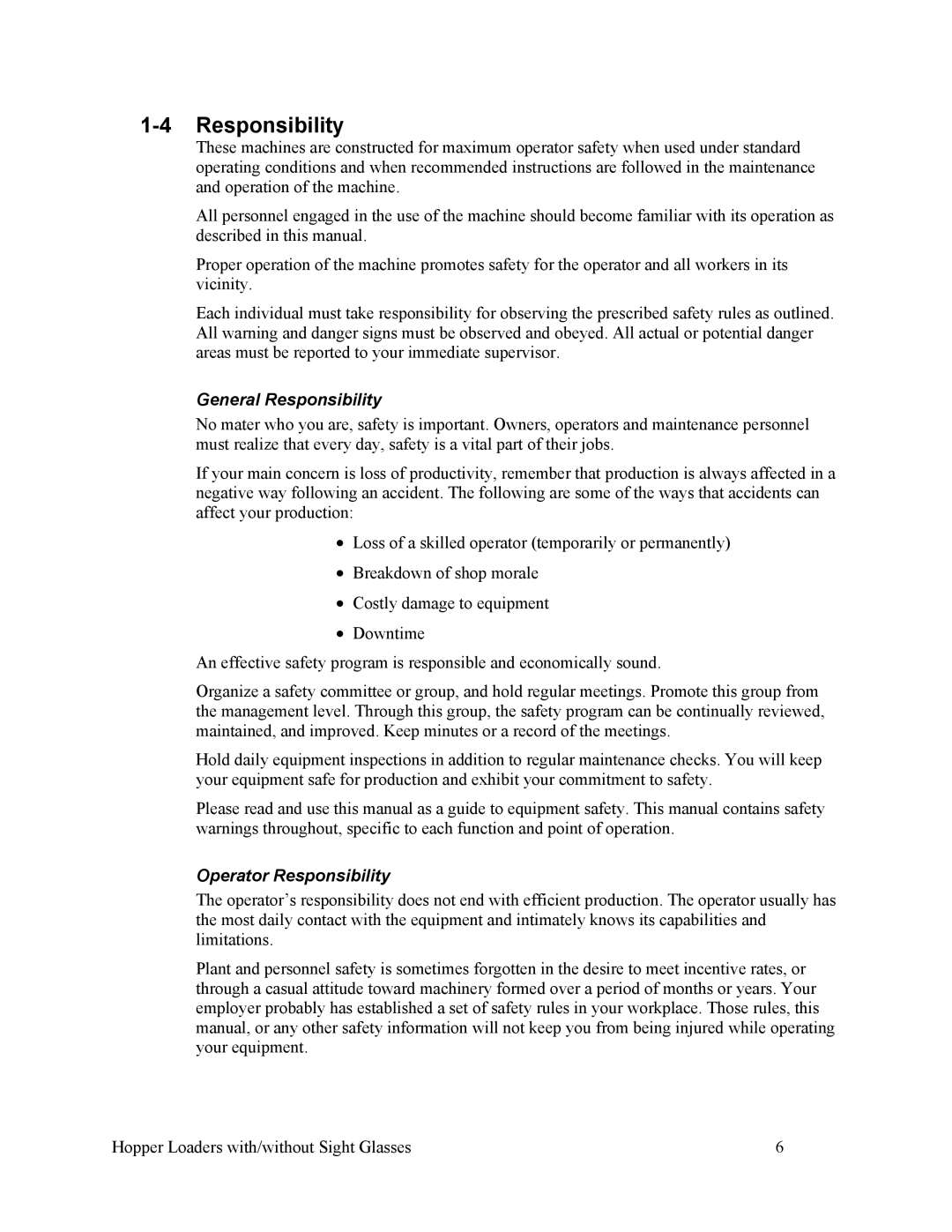 Sterling Plumbing scc2 specifications General Responsibility, Operator Responsibility 