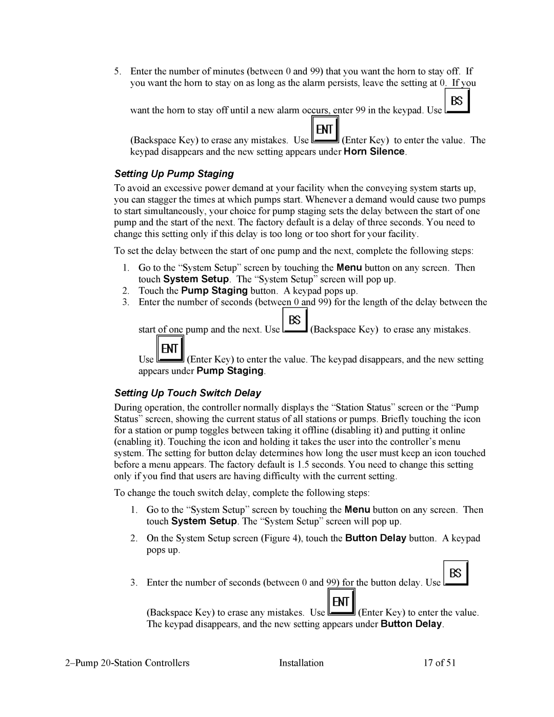 Sterling Plumbing scc2 specifications Setting Up Pump Staging, Setting Up Touch Switch Delay 