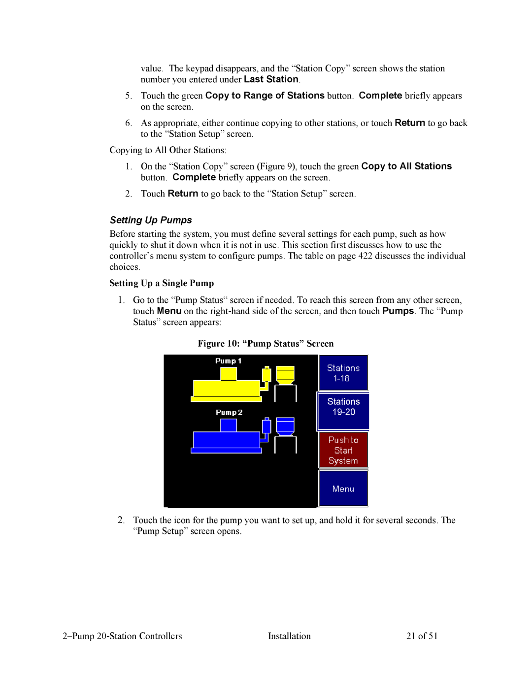 Sterling Plumbing scc2 specifications Setting Up Pumps, Setting Up a Single Pump 