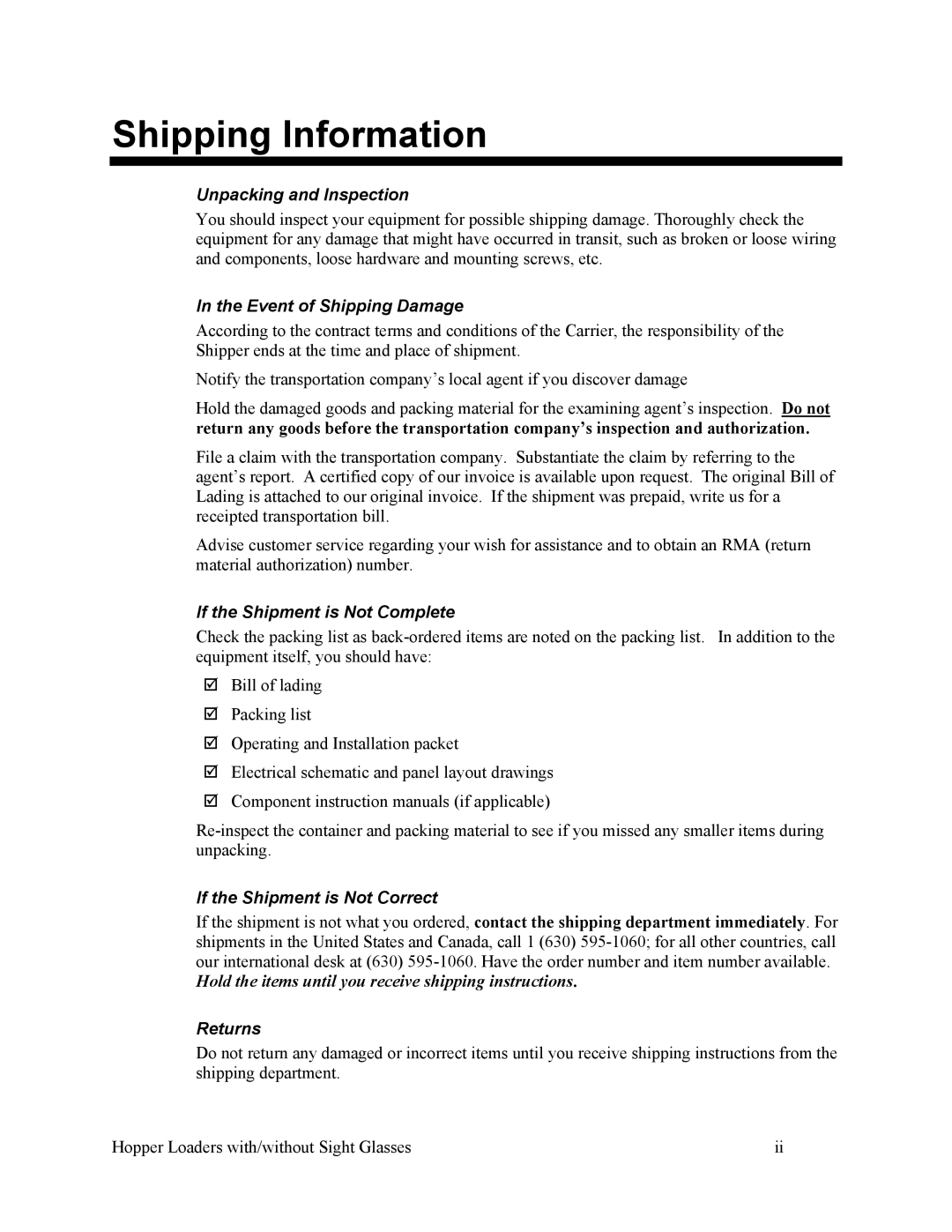 Sterling Plumbing scc2 specifications Shipping Information 