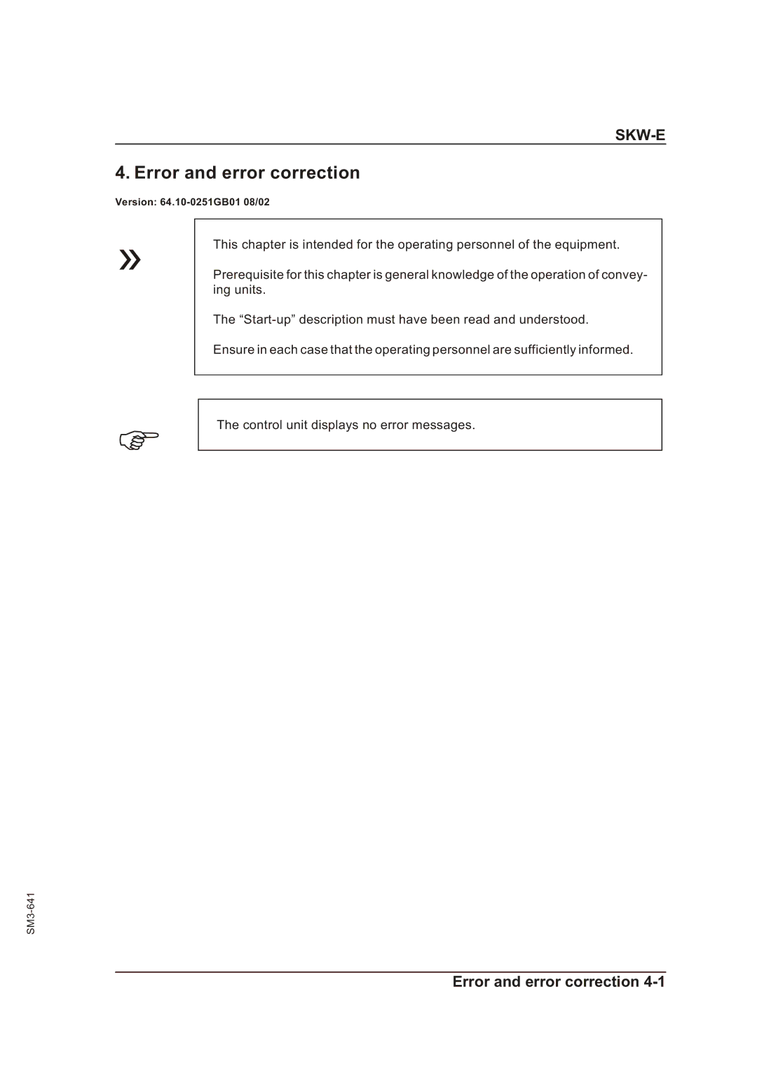 Sterling Plumbing SKW-E manual Error and error correction 