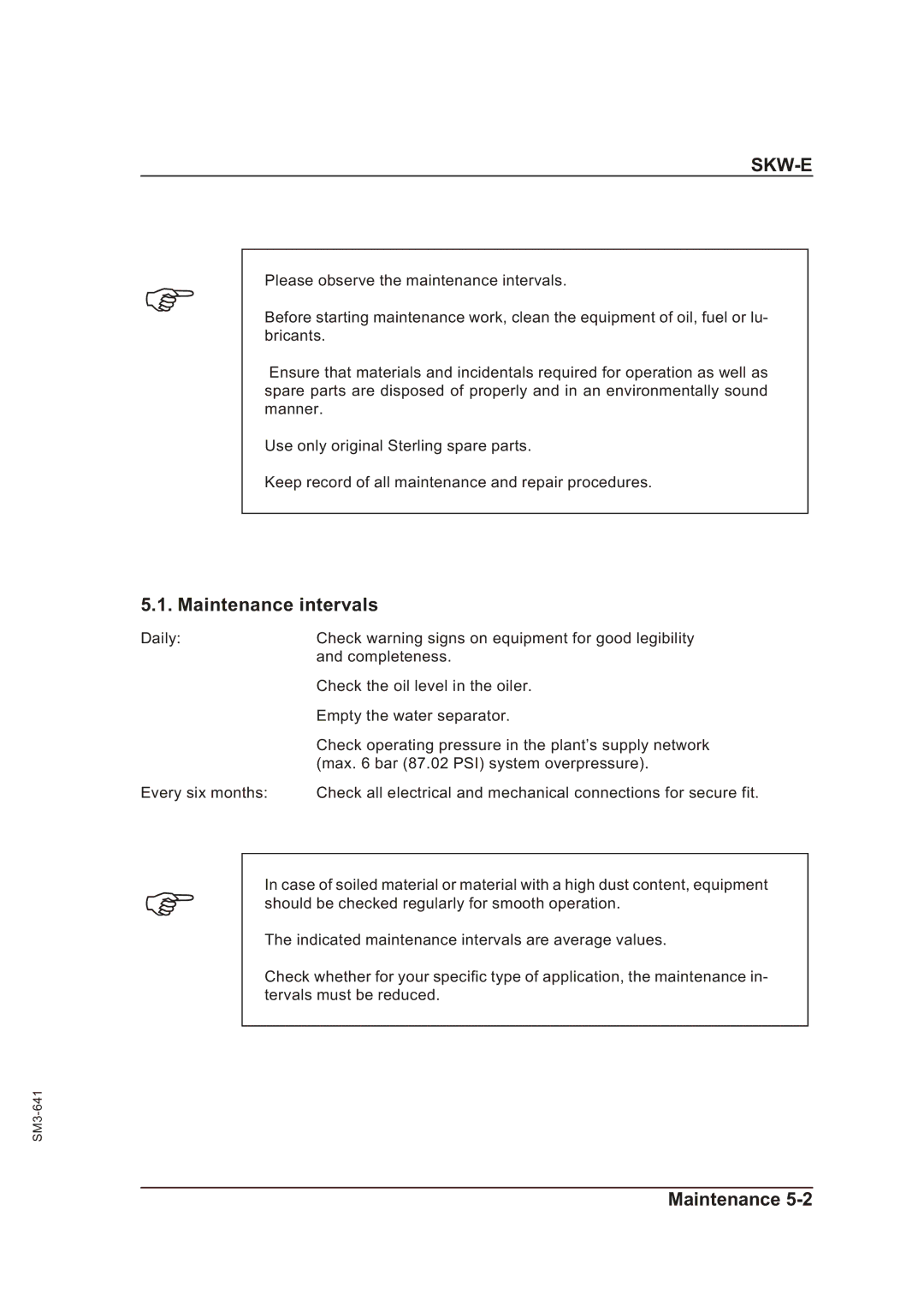 Sterling Plumbing SKW-E manual Maintenance intervals 