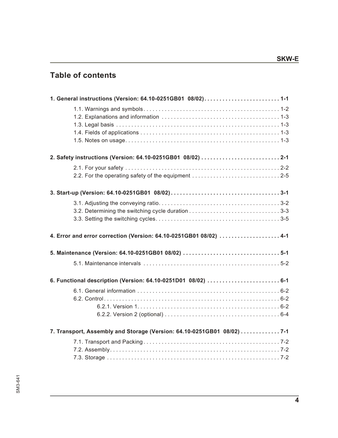 Sterling Plumbing SKW-E manual Table of contents 