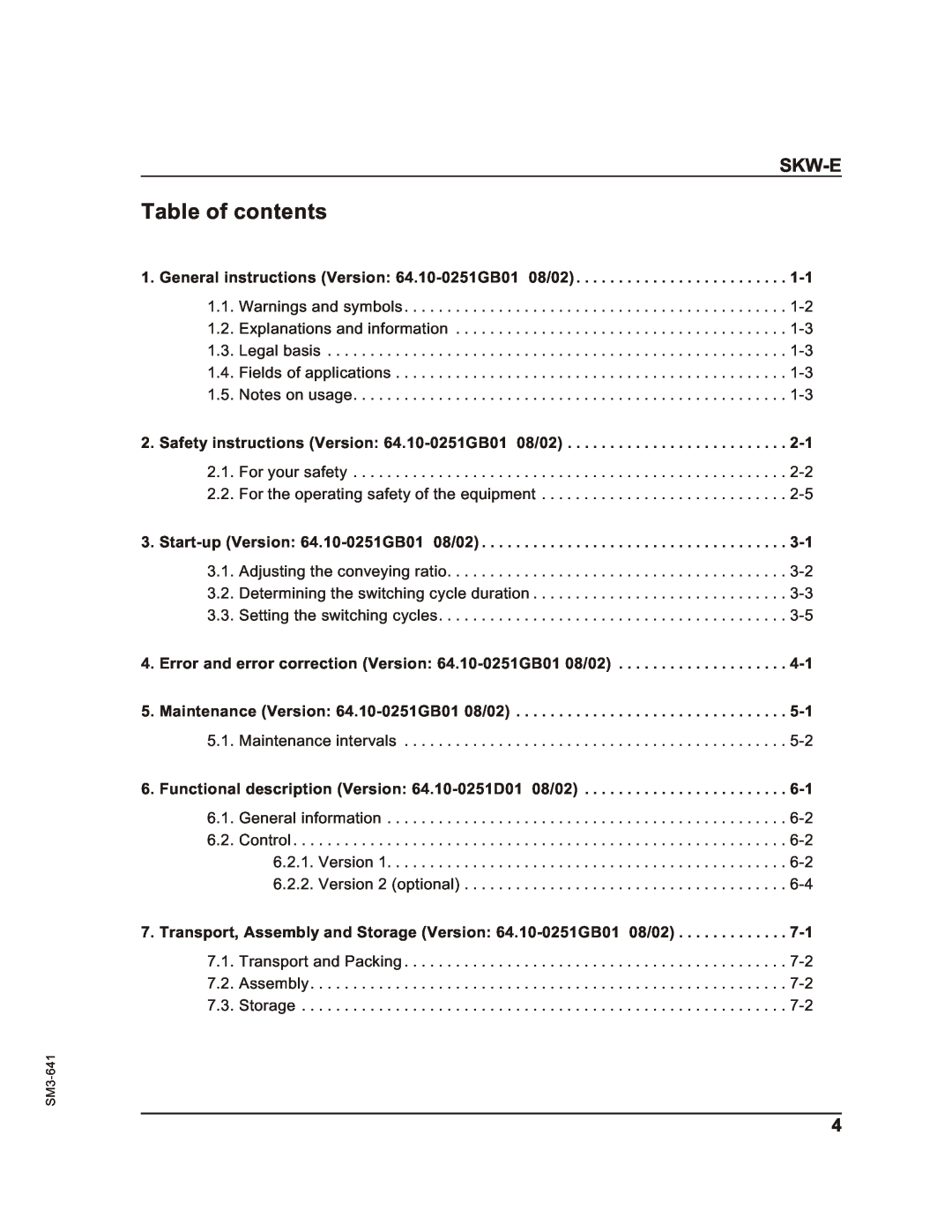 Sterling Plumbing SKW-E manual Table of contents, Skw-E 