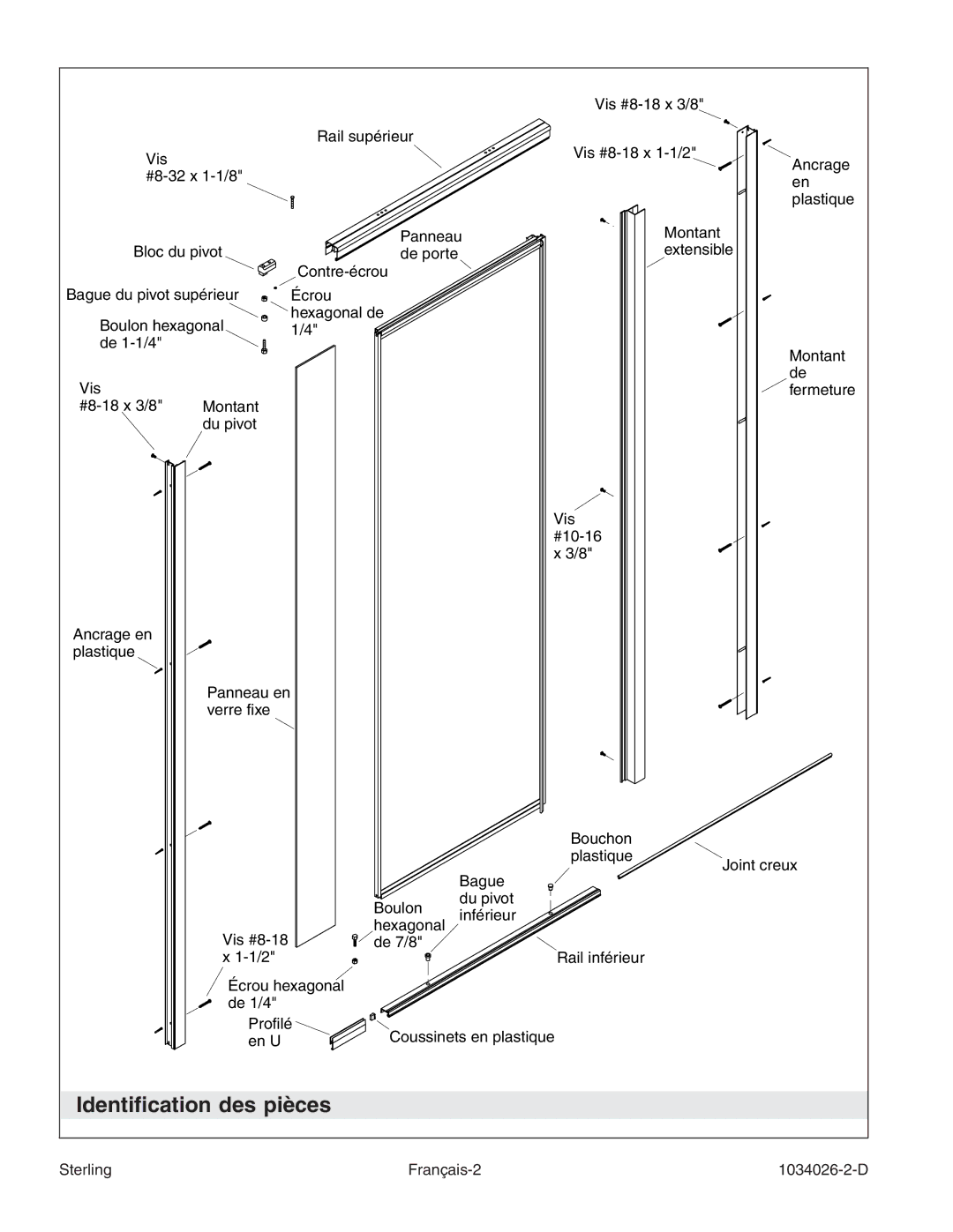 Sterling Plumbing SP1500D Series manual Identiﬁcation des pièces 