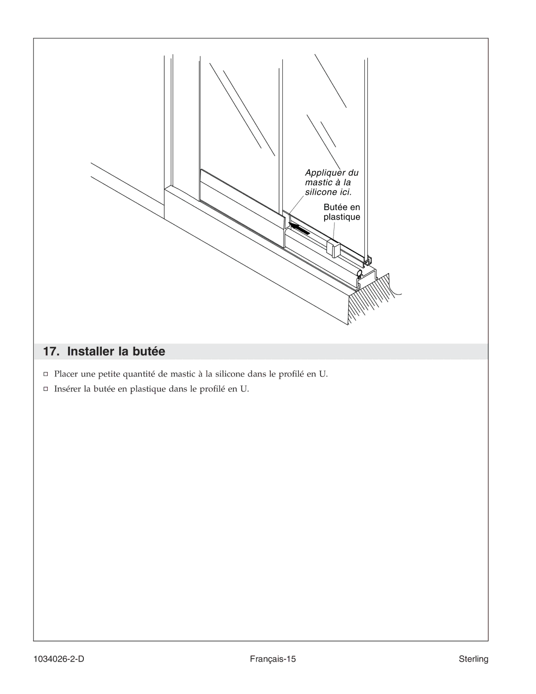 Sterling Plumbing SP1500D Series manual Installer la butée 