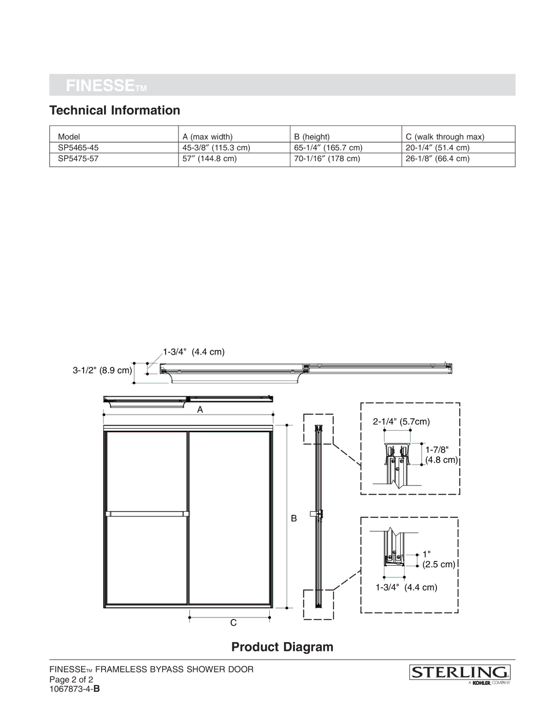 Sterling Plumbing SP5475-57, SP5465-45 manual Technical Information, Product Diagram 