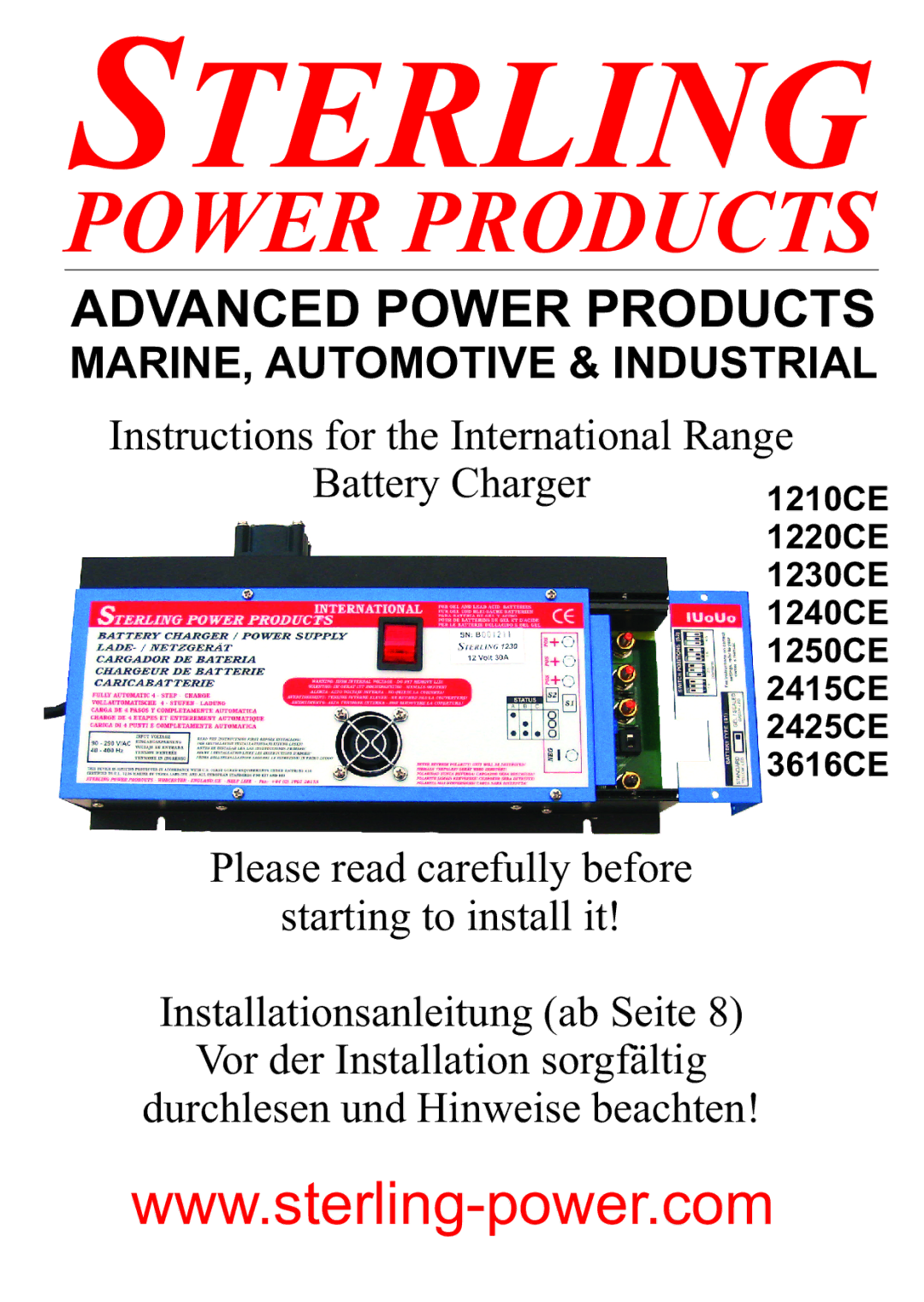 Sterling Power Products 1210CE, 2425CE, 2415CE, 3616CE, 1250CE, 1230CE, 1220CE, 1240CE manual Sterling 