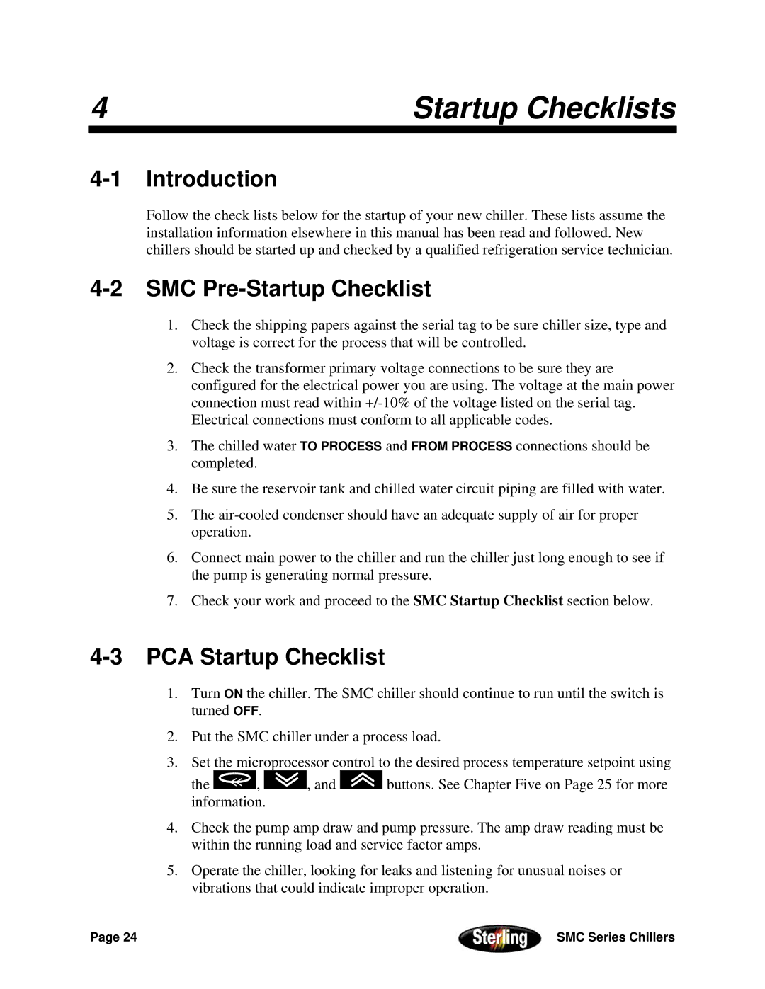 Sterling Power Products 30F to 65F installation manual SMC Pre-Startup Checklist, PCA Startup Checklist 