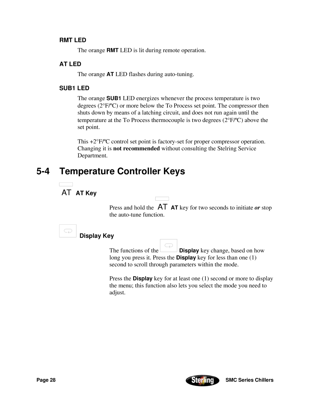 Sterling Power Products 30F to 65F installation manual Temperature Controller Keys, AT AT Key, Display Key 