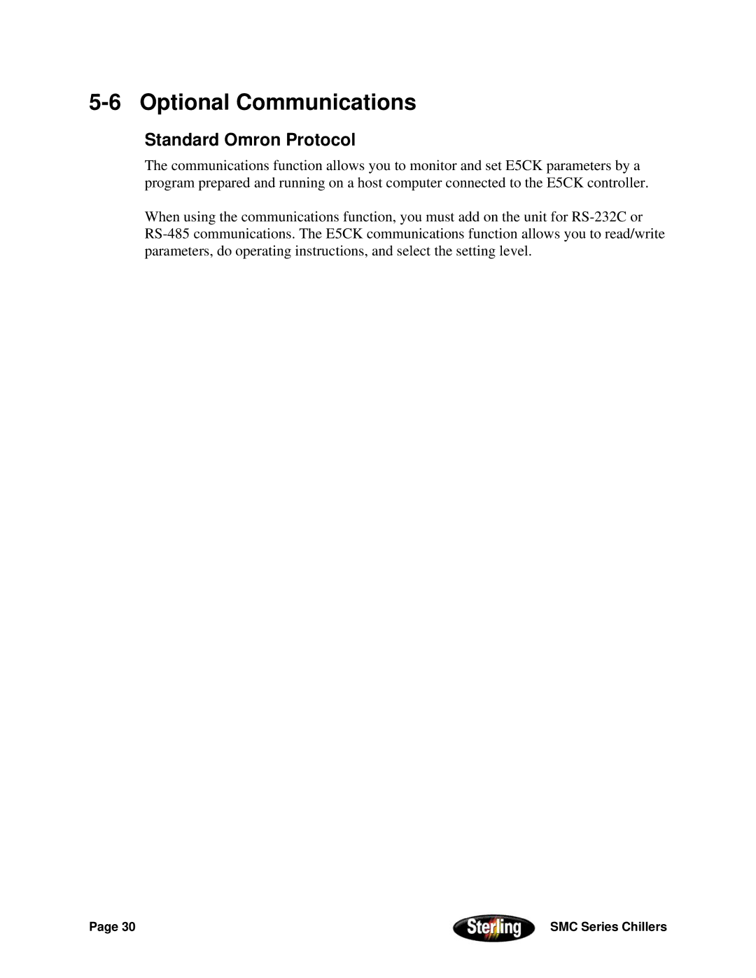 Sterling Power Products 30F to 65F installation manual Optional Communications, Standard Omron Protocol 