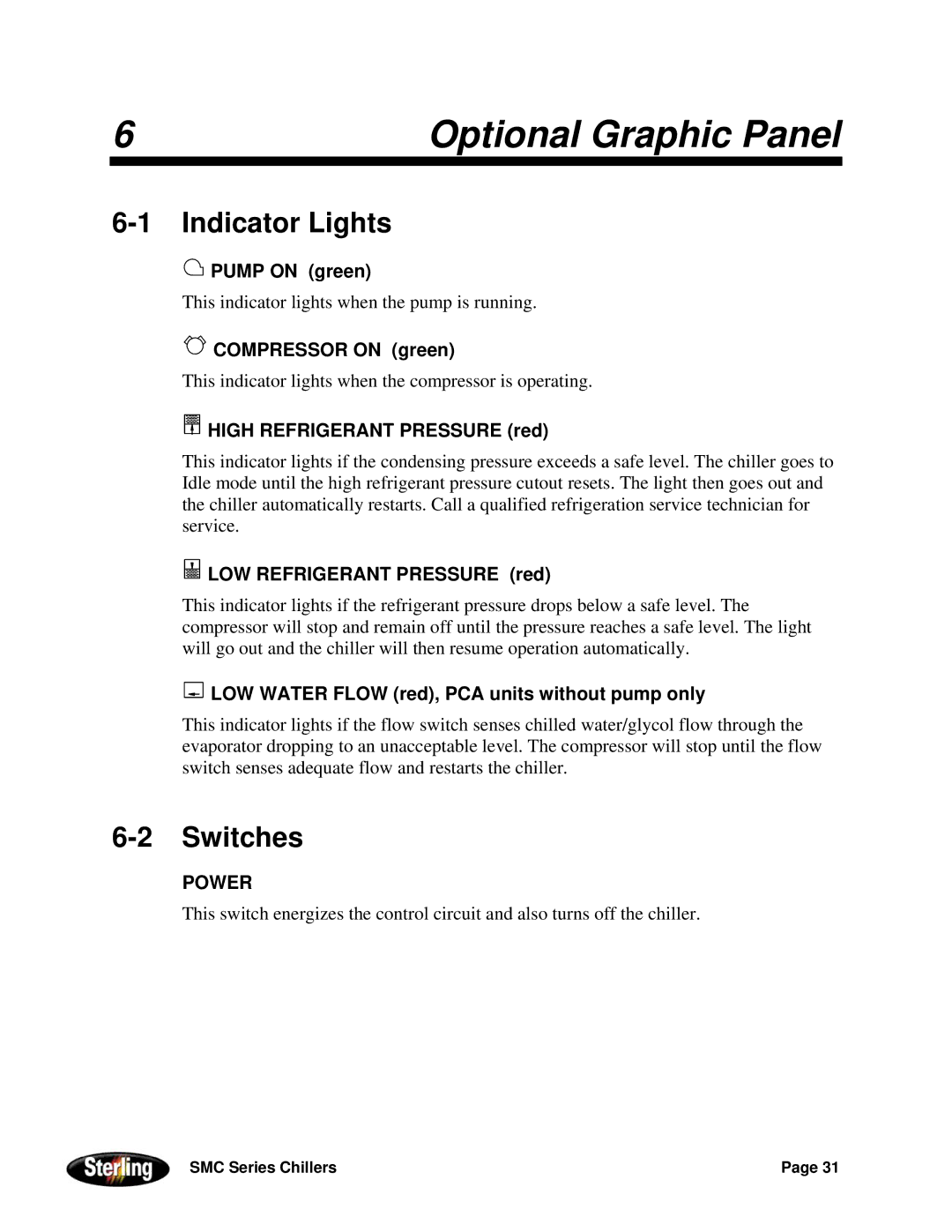 Sterling Power Products 30F to 65F installation manual Optional Graphic Panel, Indicator Lights, Switches 