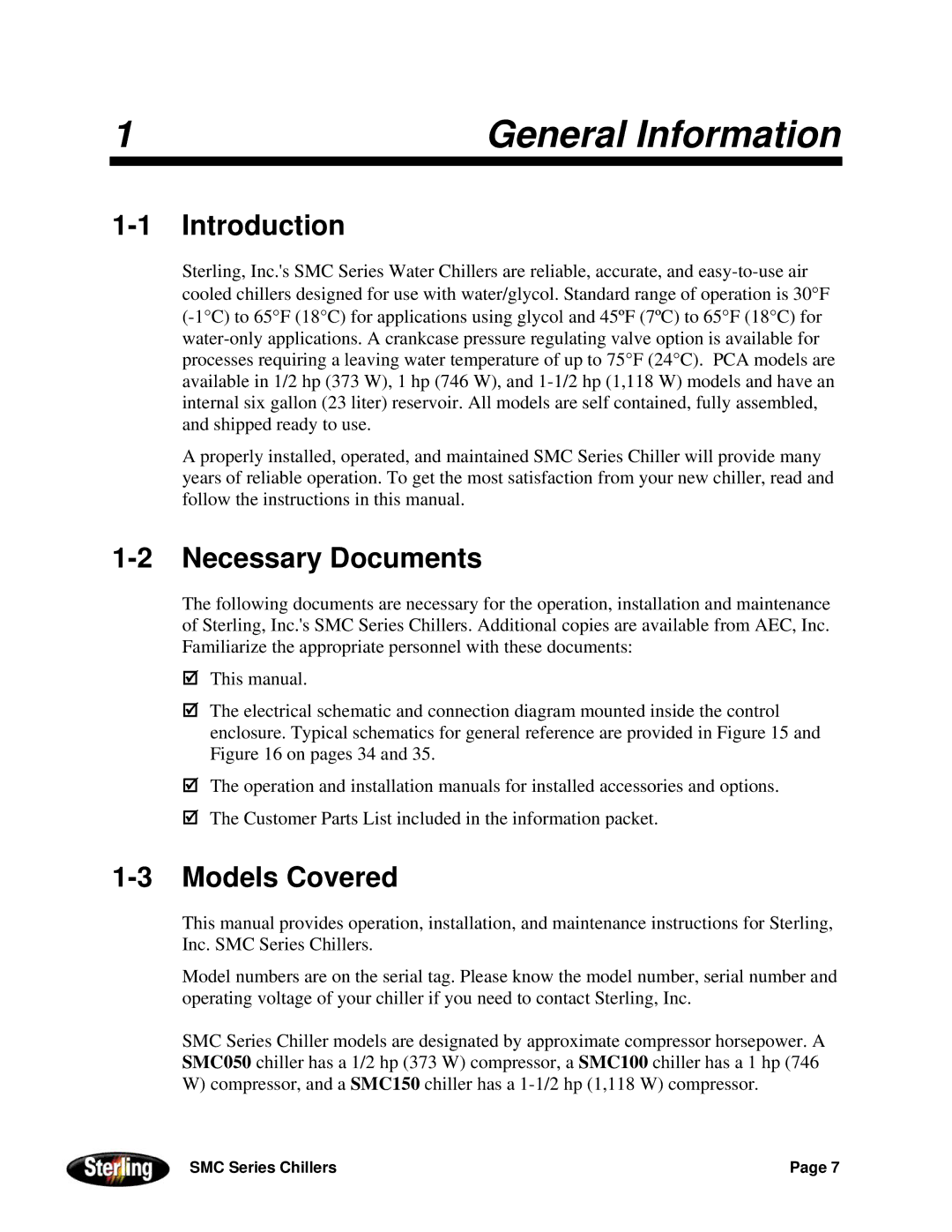 Sterling Power Products 30F to 65F General Information, Introduction, Necessary Documents, Models Covered 