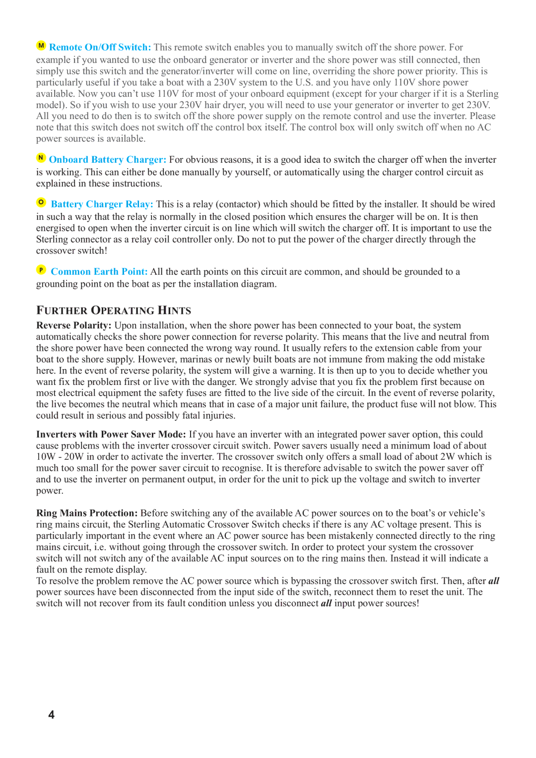 Sterling Power Products AC32A manual Further Operating Hints 