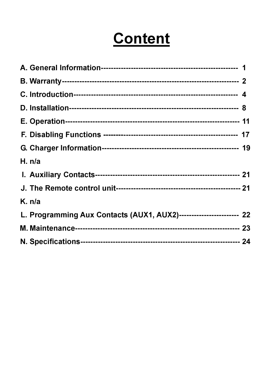 Sterling Power Products DAI-3000C-12xx, DAI-3000C-24xx, DAI-1500C-24xx, DAI-1500C-12xx user manual Content 