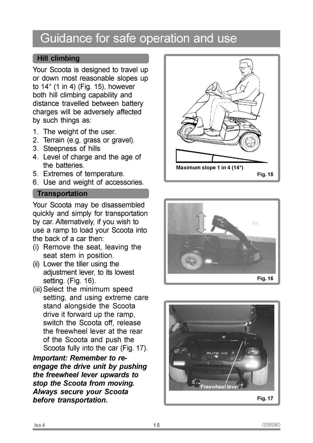 Sterling Power Products Elite XS owner manual Hill climbing, Transportation 