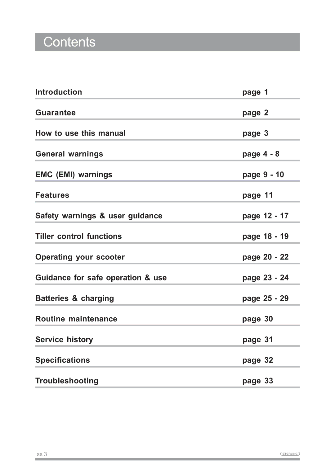 Sterling Power Products Little Gem owner manual Contents 