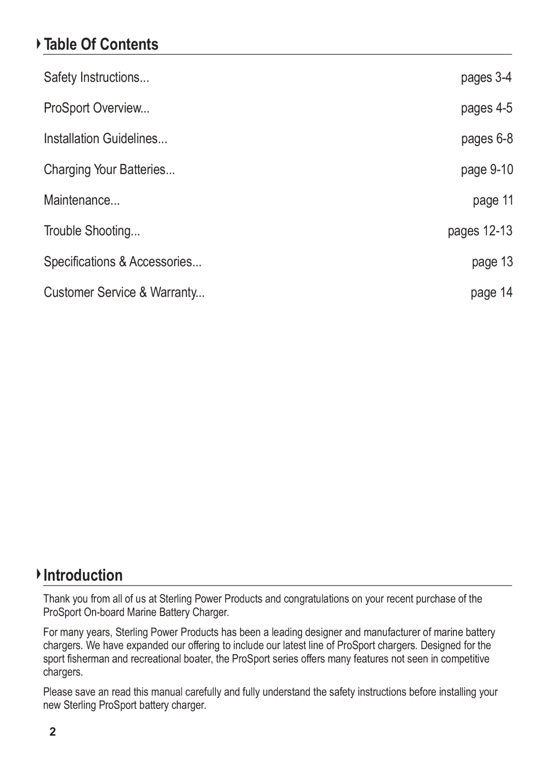 Sterling Power Products PS1212, PS1220, PS1208 manual Table Of Contents, Introduction 