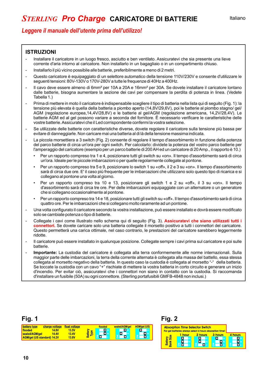 Sterling Power Products PT1210, PT1220, PT2415 manual Sterling Pro Charge Caricatore DI Batterie, Istruzioni 