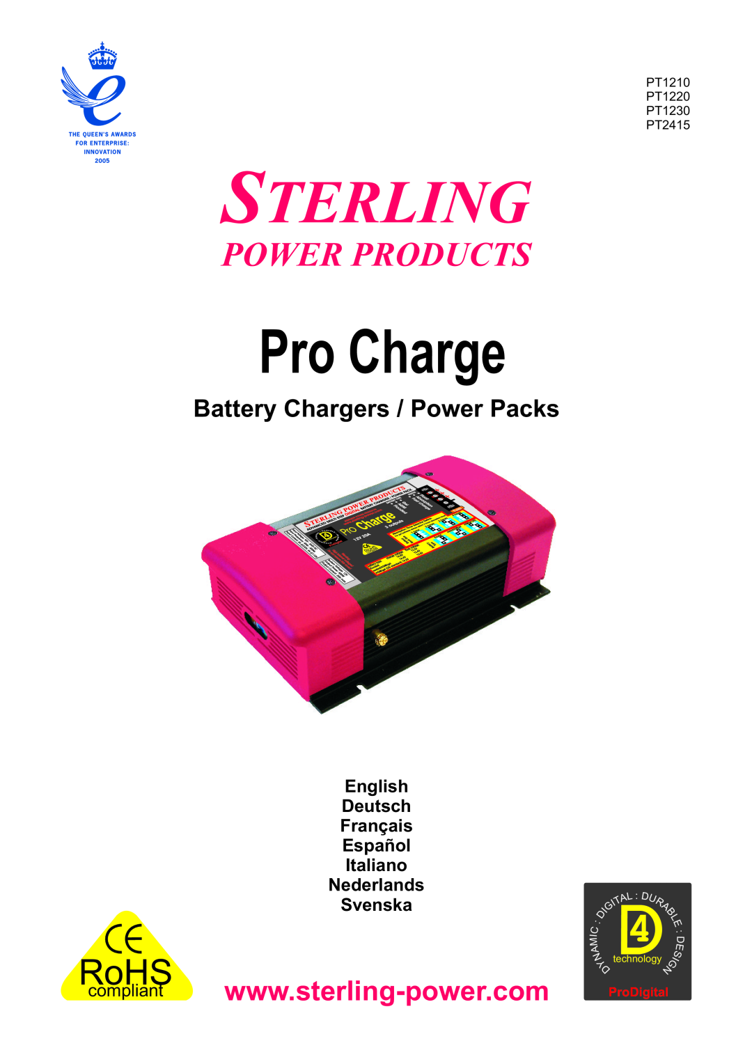 Sterling Power Products PT1210 manual English Deutsch Français Español Italiano Nederlands Svenska, ProDigital, Sterling 