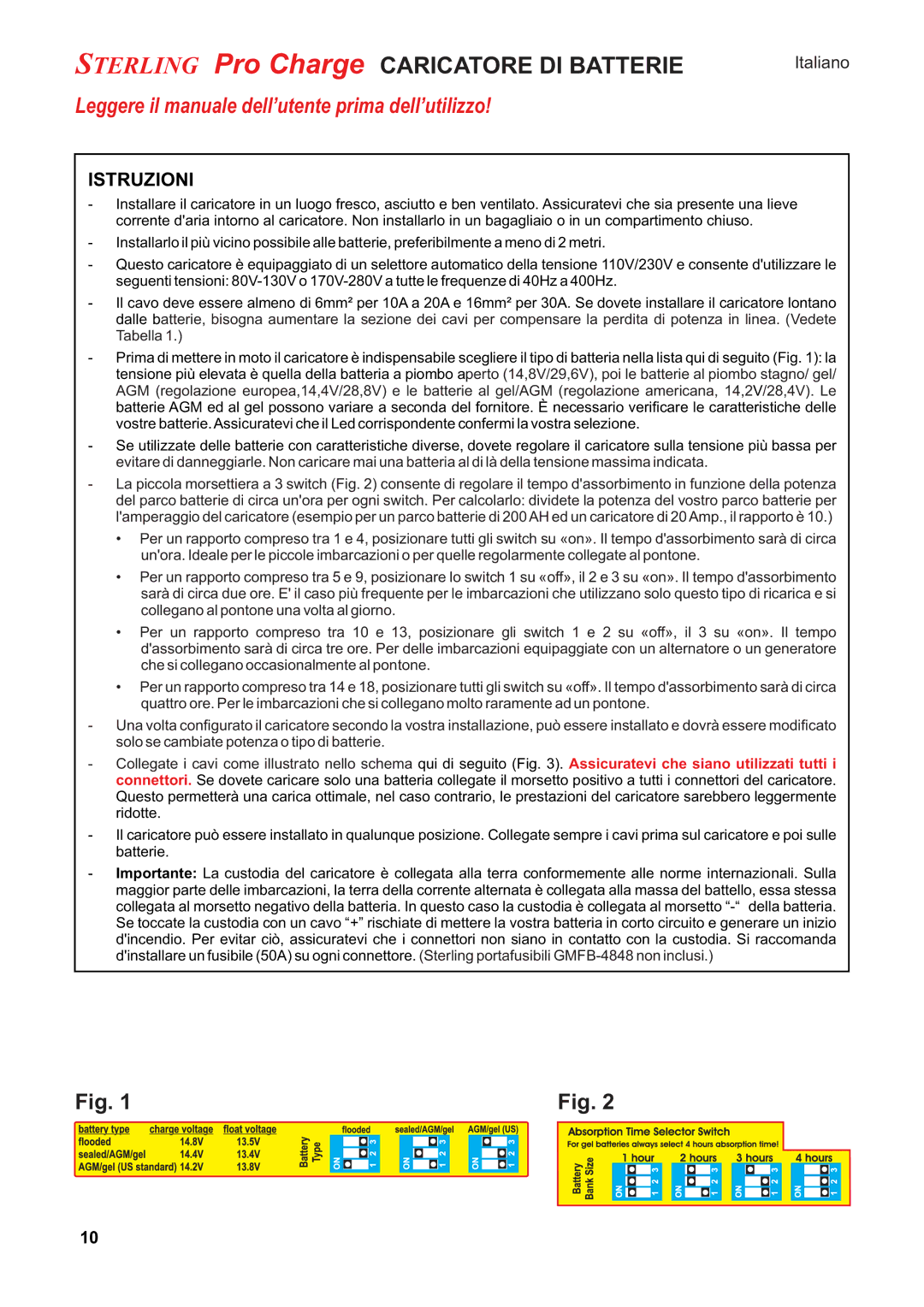 Sterling Power Products PT1230 manual Sterling Pro Charge Caricatore DI Batterie, Istruzioni 