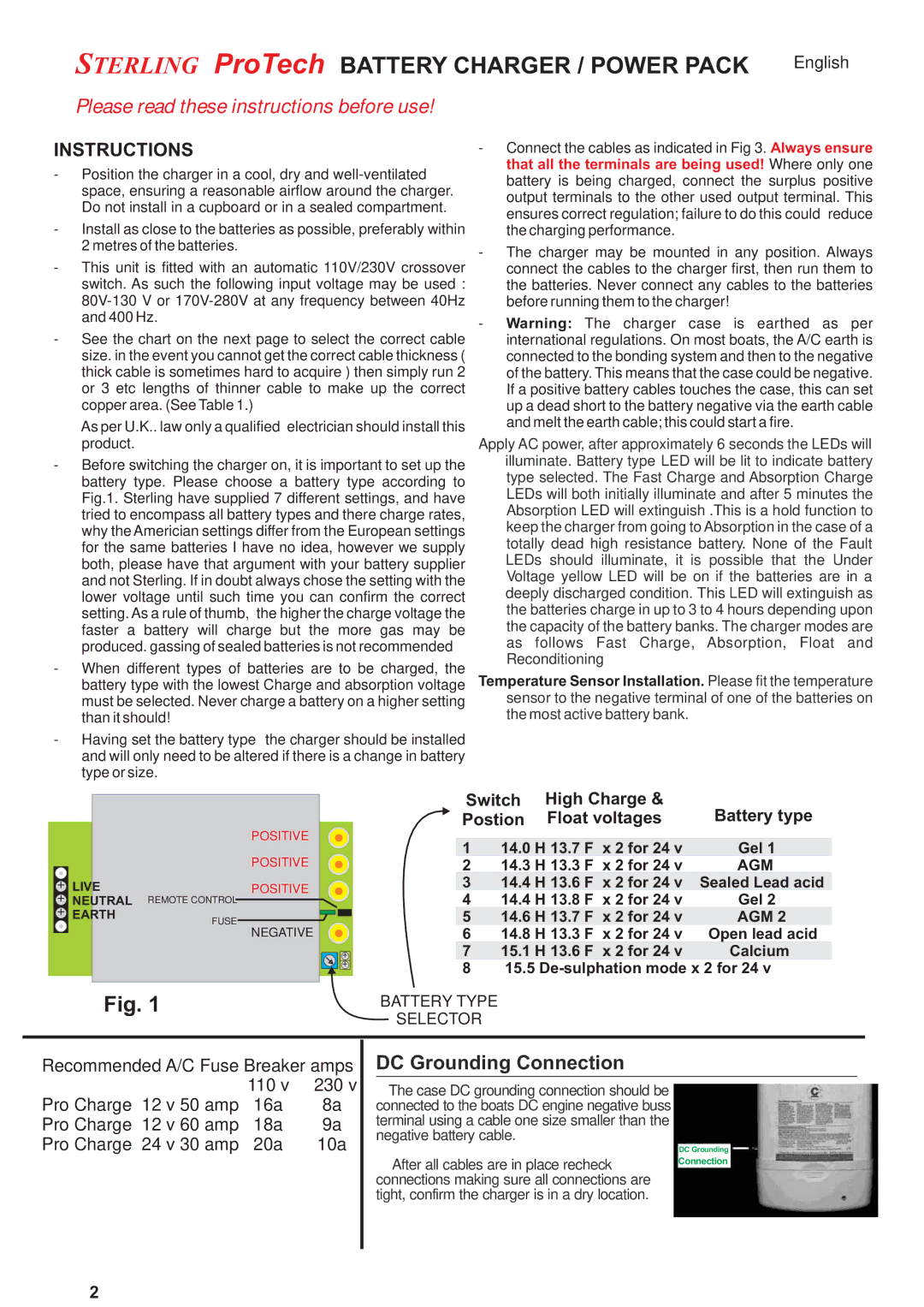 Sterling Power Products PCN1250, PTN2430, PTN1260 manual Instructions, Agm 