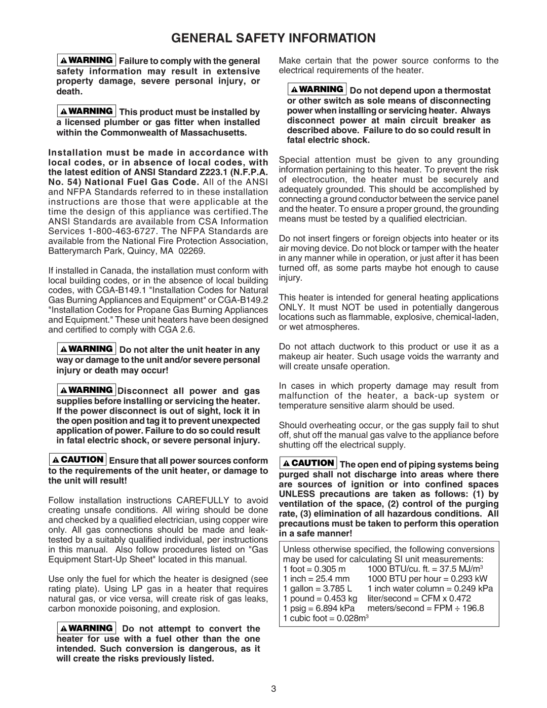 Sterling RF-45, RF-60, RF-90, RF-75, RF-30 specifications General Safety Information 