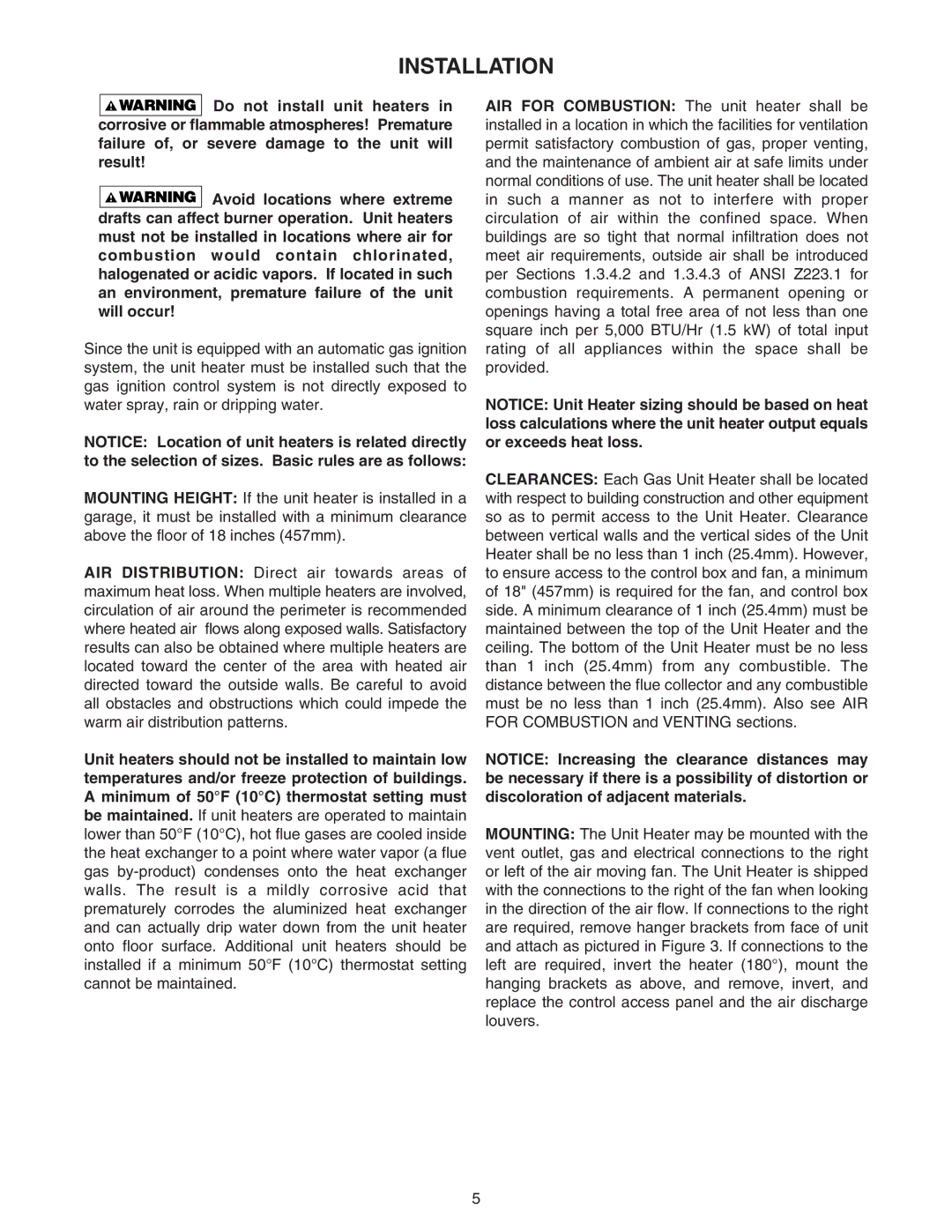 Sterling RF-60, RF-90, RF-75, RF-45, RF-30 specifications Installation 