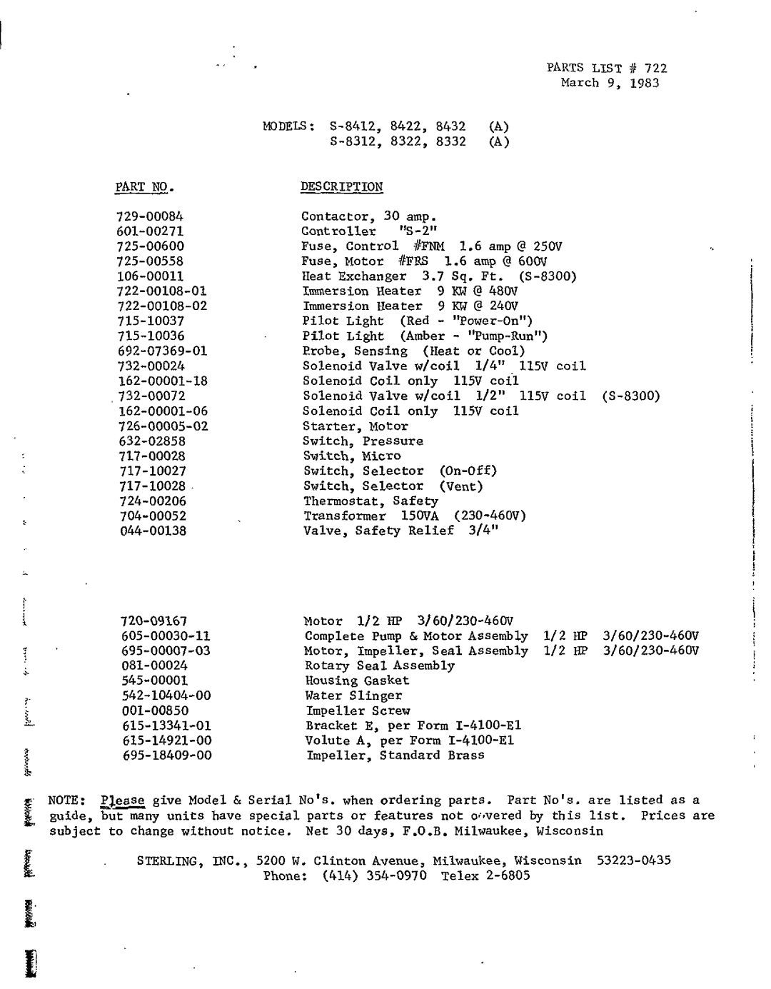 Sterling S-8312, S8322, S8332 manual 