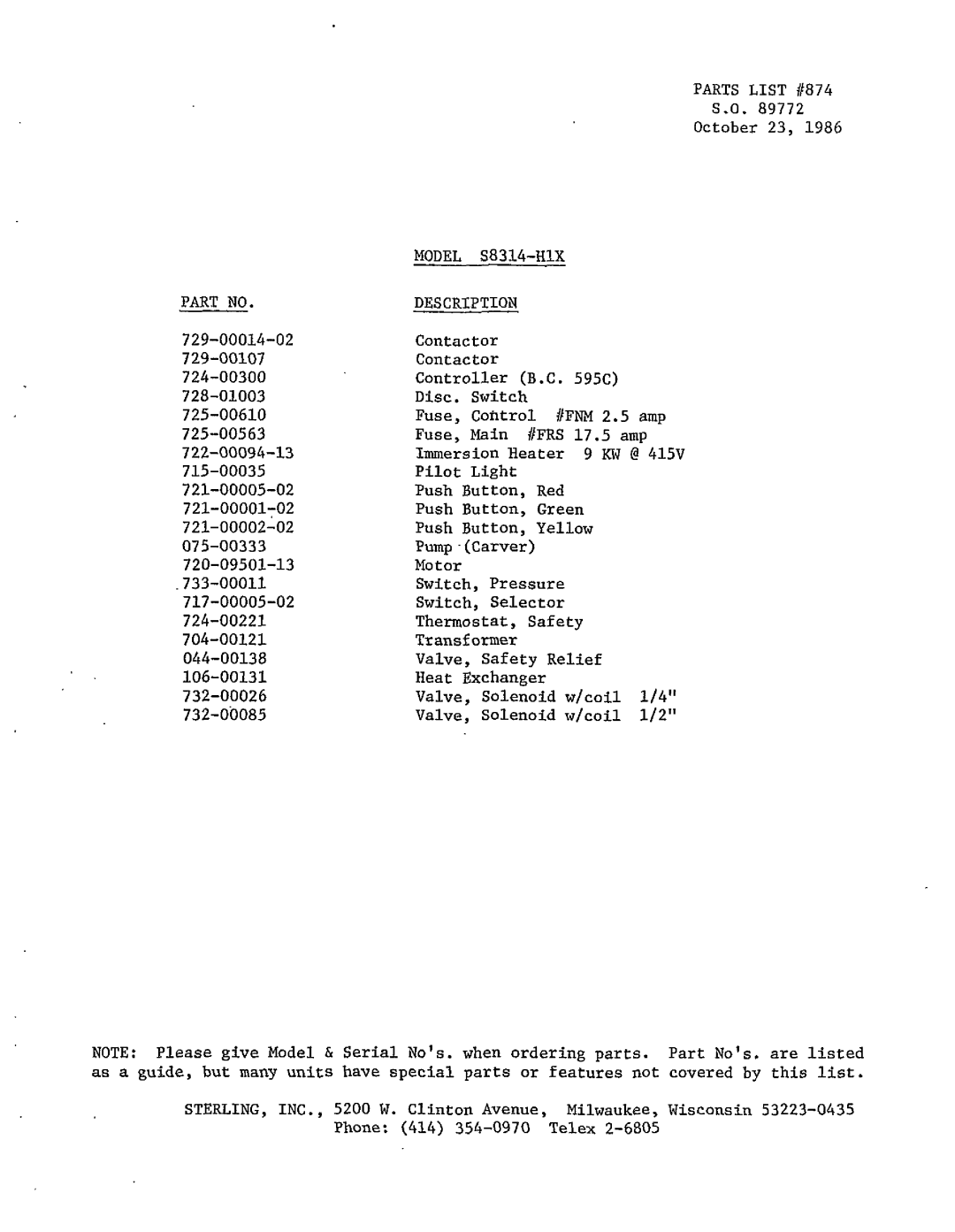 Sterling S-8314 manual 