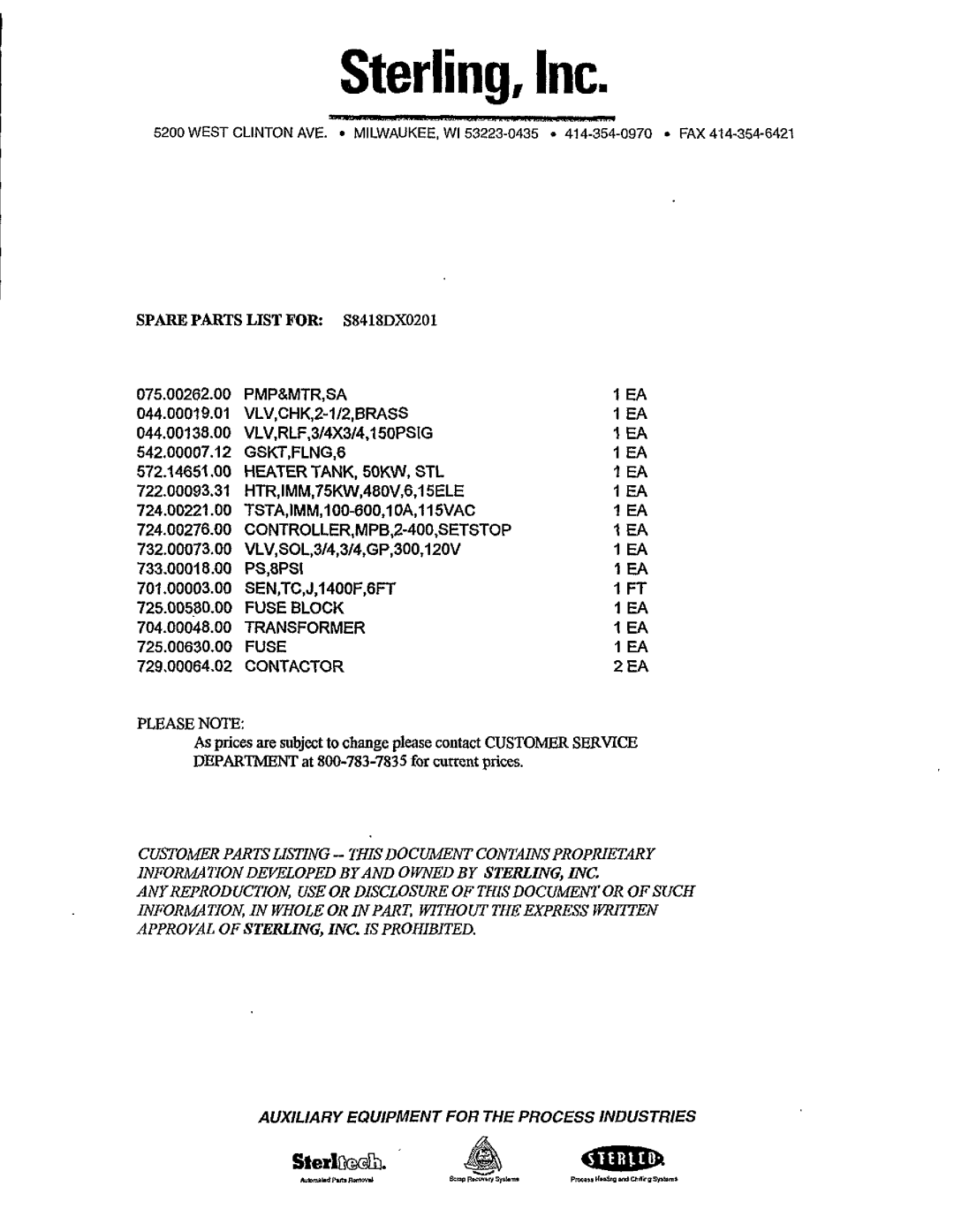 Sterling S-8418 manual 