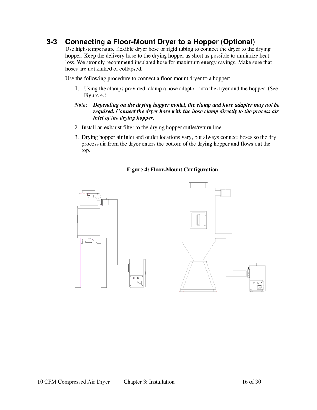 Sterling SCD 10 specifications Connecting a Floor-Mount Dryer to a Hopper Optional, Floor-Mount Configuration 